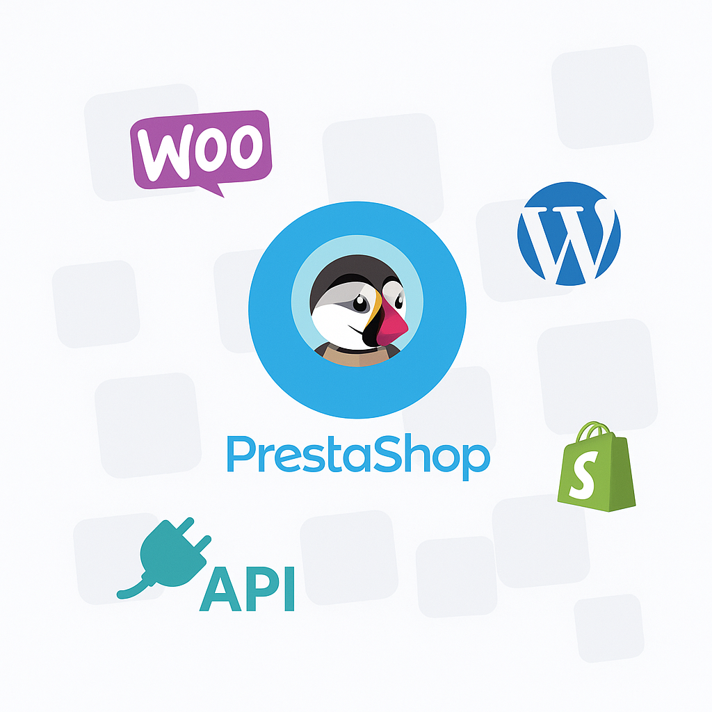 Plataformas de integración buscador inteligente prestashop woocommerce wordpress shopify conexión api